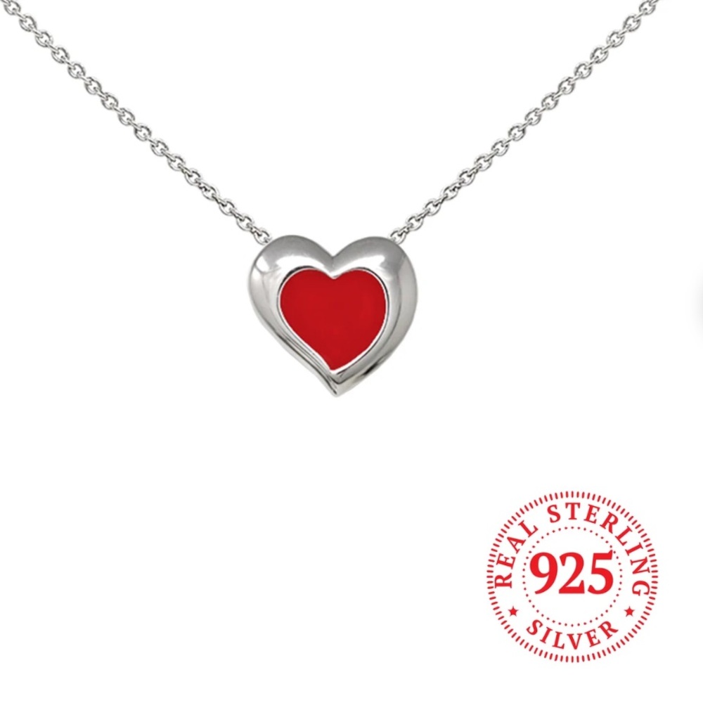 WIND & FIRE STERLING SILVER RED ENAMEL DAINTY HEART 18” NECKLACE **NIB**